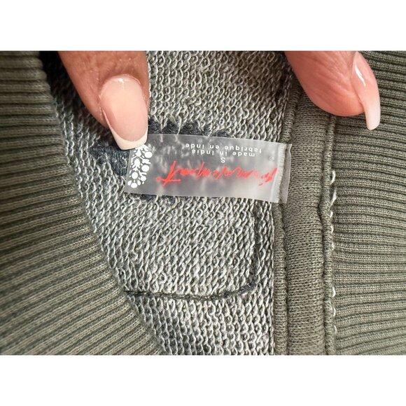 Free People Women’s Olive Green Graphic Sweatshirt Cotton & Polyester Crewneck S - Picture 3 of 9